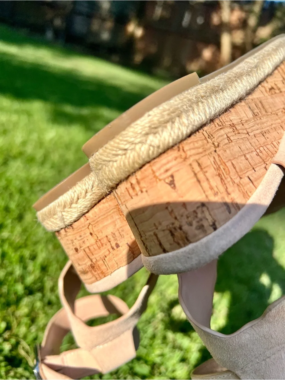 Marc Fisher Nude Pink Suede Platform Espadrilles Wedges Cork Sandal 7.5